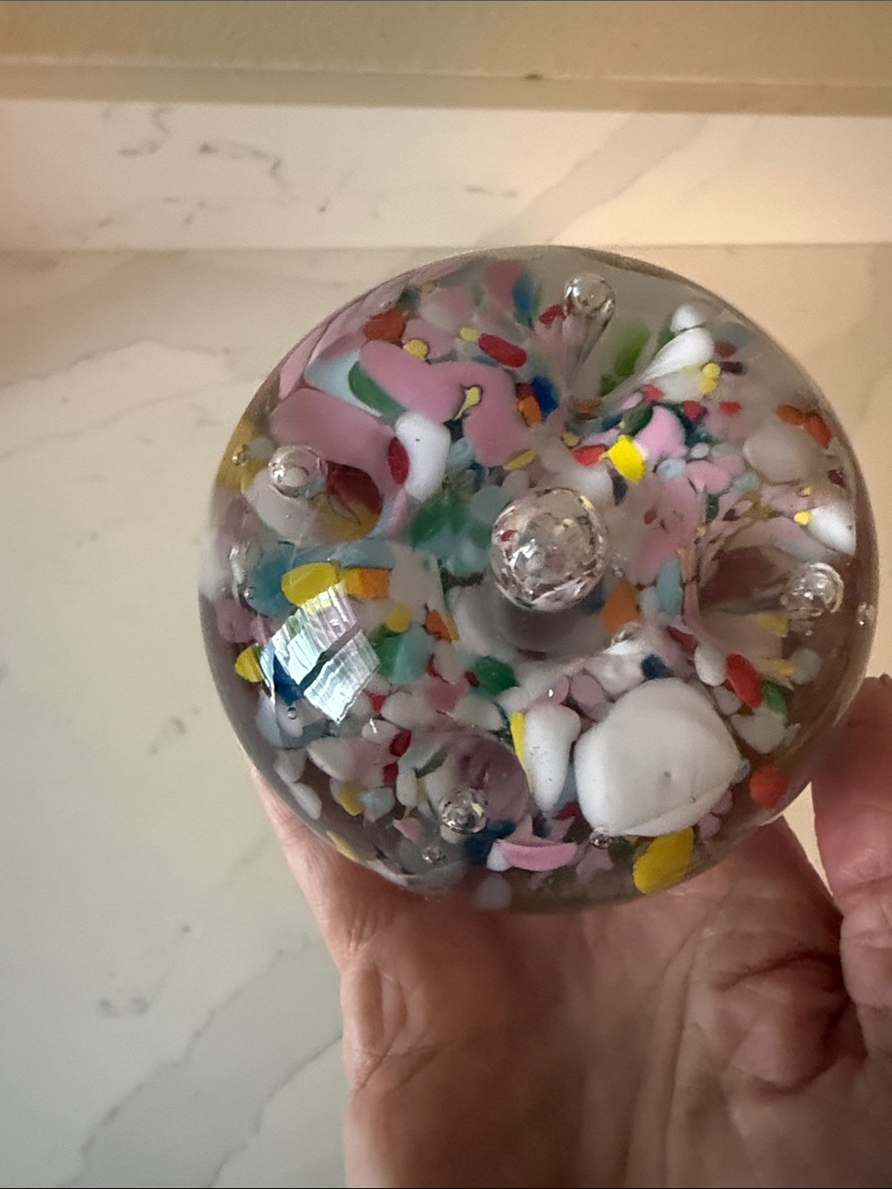 Vintage Art Glass Multicolored Paperweight Bubbles